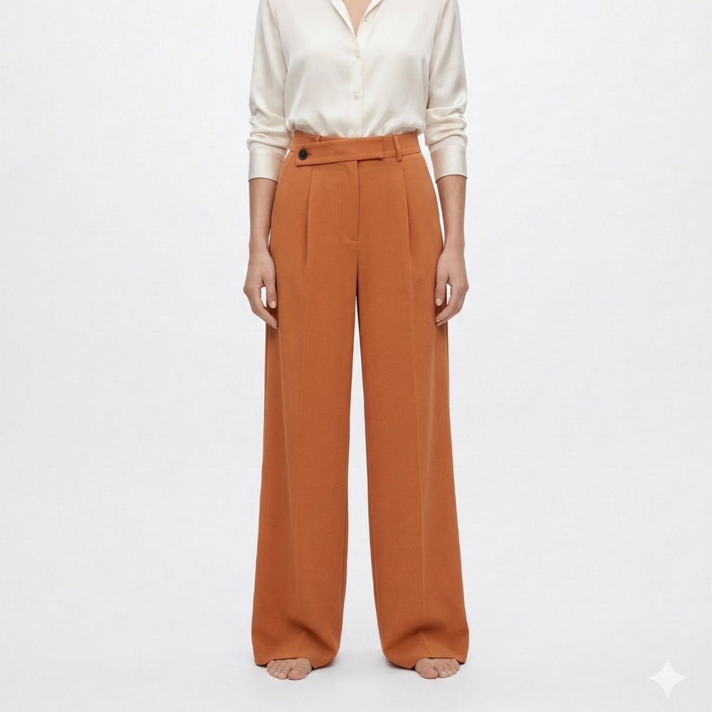 Zara Wide-Leg High-Waist Pants in Rust Orange
